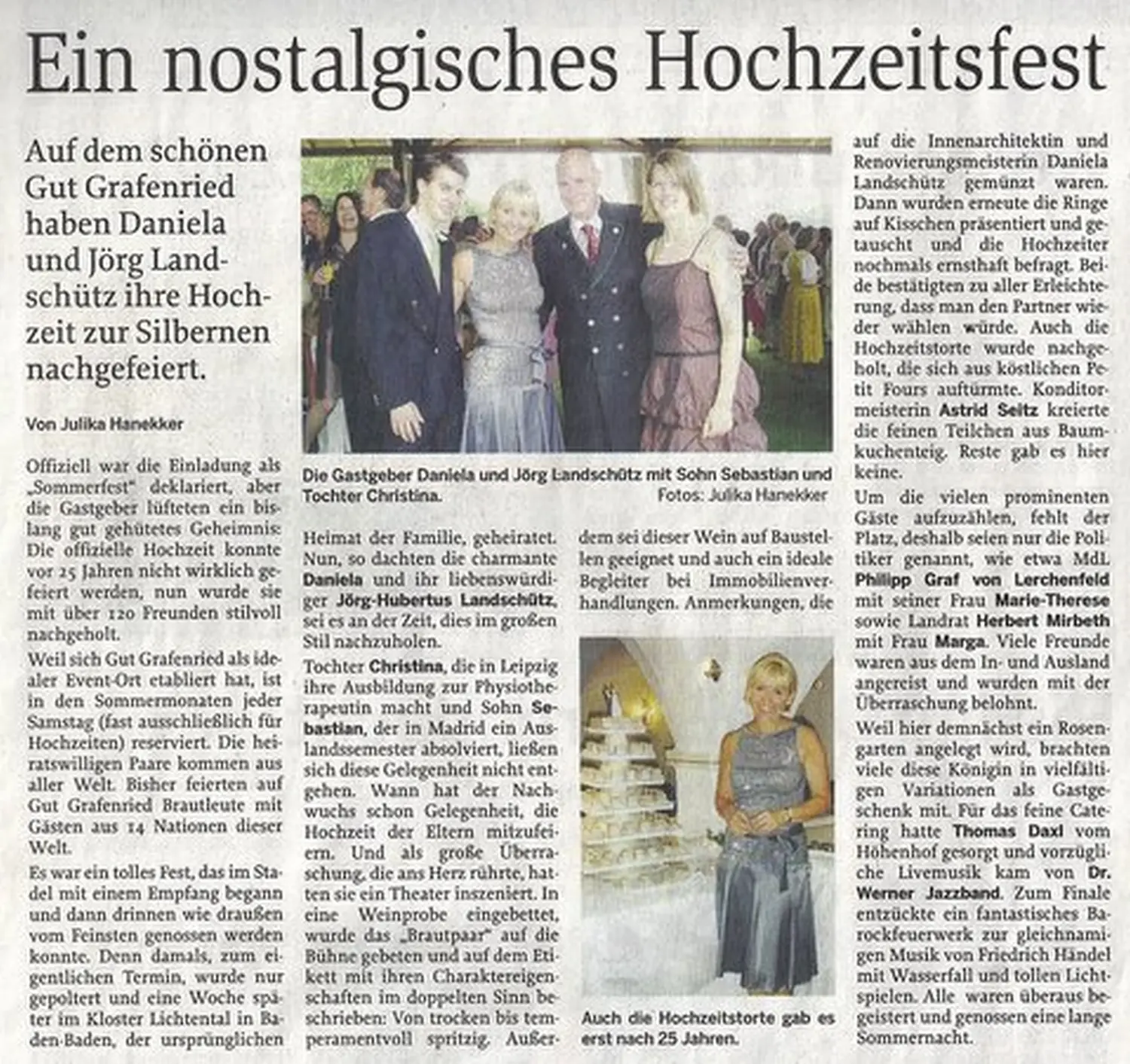 Rittergut Grafenried Standort GmbH in Zeitung